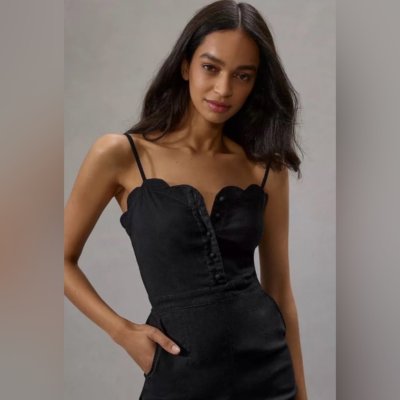 Anthropologie Black Scalloped Jumpsuit - Picture 3 of 8